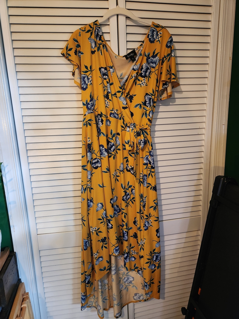 by & by Mustard Yellow Floral High-Low Wrap Dress